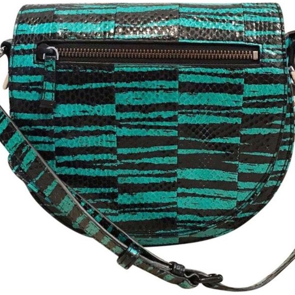 Rebecca Minkoff ‘Astor’ Green & Black Snakeskin Leather Saddlebag Crossbody - Picture 7 of 7